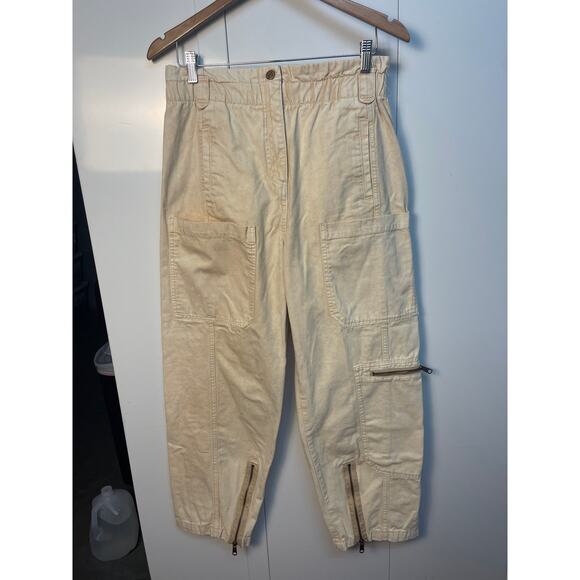 BDG Yellow Cream Paper Bag Waist Cargo Pants‎ Small Zippers at Ankle - Picture 1 of 12